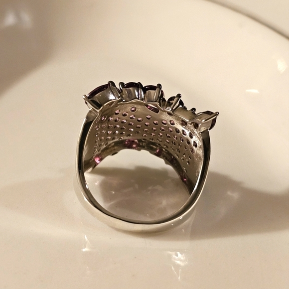 4.66 CTW Raspberry Rhodolite Rhodium Over Sterling Cocktail Ring Size 8 R1P23 - Picture 3 of 12